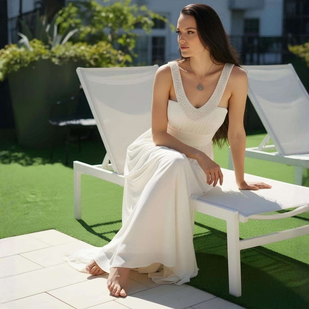 Trixxi ✦ Destination Wedding Dress ✦ Cinched Bust Beaded Neckline Ivory M NWOT